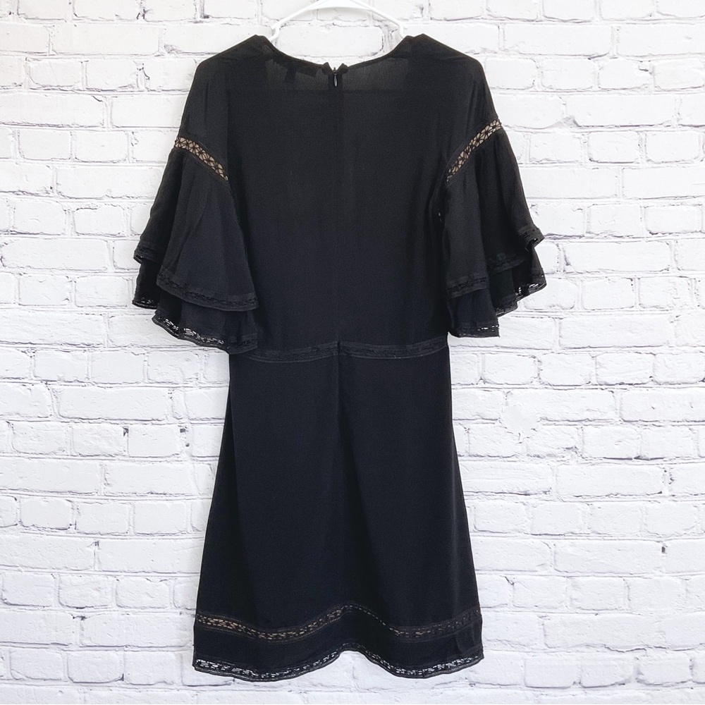 New For Love & Lemons Carmine Black Dress Plunging V Neck Lace Short Size Large - Picture 6 of 9